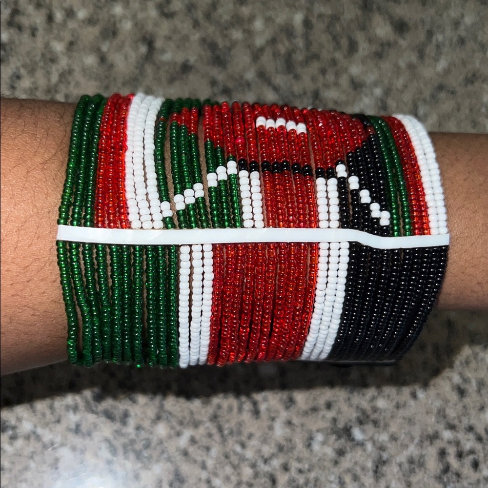 Handcrafted African Beaded Bracelet - Red, Green, Black - Picture 6 of 10